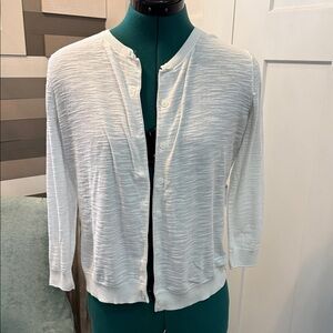 LOFT White Knit Button-Up Cardigan